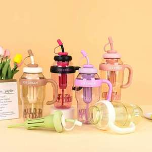 Beeman công suất lớn nhựa cầm tay drinkware cốc dễ thương với rơm cho trẻ em & phụ nữ cho chai nước & vành đai của cô gái - Product Image 6