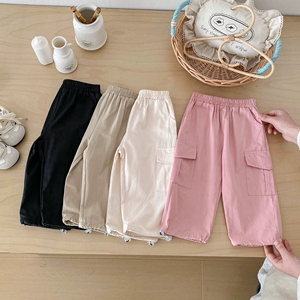 <span class=keywords><strong>Pantaloni</strong></span> <span class=keywords><strong>Cargo</strong></span> in Cotone per Bambini Primavera Autunno, Tinta Unita, Vita Elastica, Caviglie Arricciate - Product Image 5