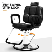 Fauteuil de Barbier en Cuir Premium avec Accoudoirs et Base à Pompe à Huile pour Salons de Beauté
