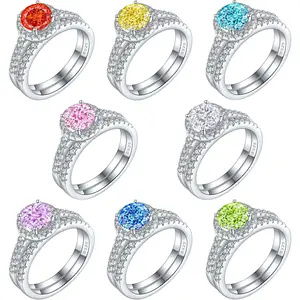 女式925纯银戒指带证书，高品质氧化锆钻石戒指结婚配件礼品饰品