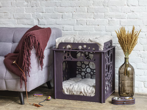 Juego de casa para gatos de dos pisos de madera de pino clásico duradero con 2 cómodas alfombrillas para mascotas muebles de casas para mascotas personalizables directas de fábrica - Product Image 2