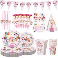 Set Perlengkapan Pesta Ulang Tahun Titik-titik Warna-warni, Termasuk Peralatan Makan, Piring Kertas, Gelas, Serbet, Taplak Meja, Spanduk, Topi, Kotak Popcorn