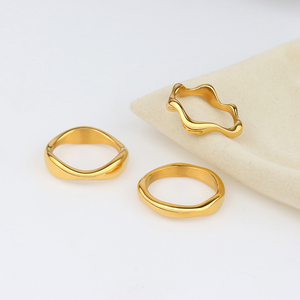 Minimalist Gold <strong>Thick</strong> Wave Shape <strong>Ring</strong> Stainless Steel Waterproof 18K Gold Plated Unique Design Dainty Wave Band Stacking <strong>Ring</strong> - Product Image 1