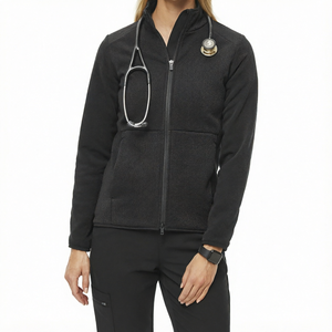 Veste médicale en polaire noire zippée, vêtements de travail pour infirmières, vêtements d'extérieur pour hôpital et clinique - Product Image 1