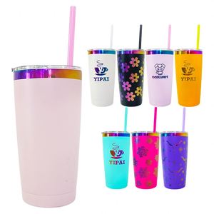Plated 20Oz <b>Mugs</b> Stainless Steel Rainbow Plating Tumbler Insulated Travel Cup With Lid for Customized Gifts - Product Image 1