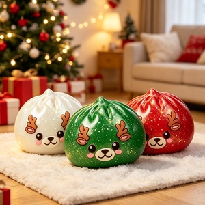 Christmas Reindeer Glitter Dumpling <b>Squishy</b> Soft Squeeze Fidget Toy Stress Relief Sensory Toy Gift for Kids and Adult - Product Image 1