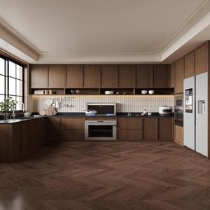 Mueble de <span class=keywords><strong>Cocina</strong></span> con Vitrina de Vidrio Templado y Cajones con Amortiguación Silenciosa para Cocinas Familiares Grandes y Abiertas - Product Image 1