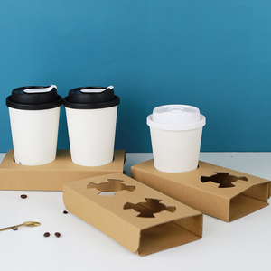 Free Sample Disposable Biodegradable Paper Cup Support <strong>Drink</strong> Coffee <strong>Carrier</strong> Holder Tray Handles Take Away Packaging - Product Image 4