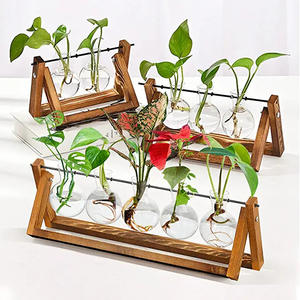Stoples Perambatan Tanaman Farmhouse dengan Kayu Berdiri Bunga Bud Kaca Penanam untuk Menyebarkan Tanaman Hidroponik Dalam Ruangan 5 Bohlam Vas - Product Image 6