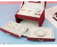 Boîte à bijoux de luxe en cuir européen à 3 couches avec miroir Grande capacité de rangement à plusieurs niveaux pour ensembles Boîte à tiroirs à bijoux élégante