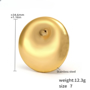Fashionable Stainless Steel 18K Real Gold Plated Color Retention Exaggerated Large Round Swirl Open <b>Adjustable</b> <b>Rings</b> for Women - Product Image 2