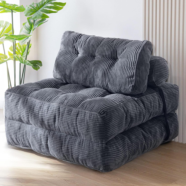 Luxury Modern Fabric Foldable Sofa Bed with Chenille Cover Sponge Filled Single Seat for Living Room & Bedroom