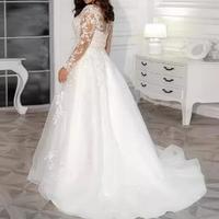 2026 personnalisé luxe robe de mariée africaine à manches longues perlé feuille dentelle col en v dos nu blanc robe de mariée grande taille avec Train