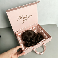 Boîte d'emballage de luxe rose personnalisée pour perruque, grande boîte cadeau magnétique pliable pour l'emballage de perruques en cheveux humains