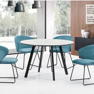 De gros chaises 4pcs-Table à manger en mélamine 4 pièces, meubles de salon, table ronde
