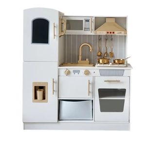 Set di Utensili da Cucina Giocattolo Unisex con Effetti Sonori e Luminosi, Giocattoli in Legno Dorato per Bambini, Illuminazione Completa, Qualità da Esportazione - Product Image 1