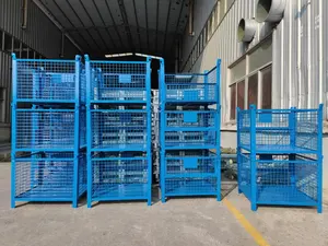 Industriële Logistiek Op Maat Gemaakt Duurzaam Hoogwaardig Opvouwbare Metalen Mand Pallet Stalen Mesh Box Opvouwbare Opbergkooi