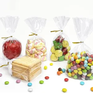 50Pcs OPP Clear Bag Bakery Cake Fruit Food Packaging Bag With Twist Ties Plastic Cellophane Biscuit Transparent Bag Supplier