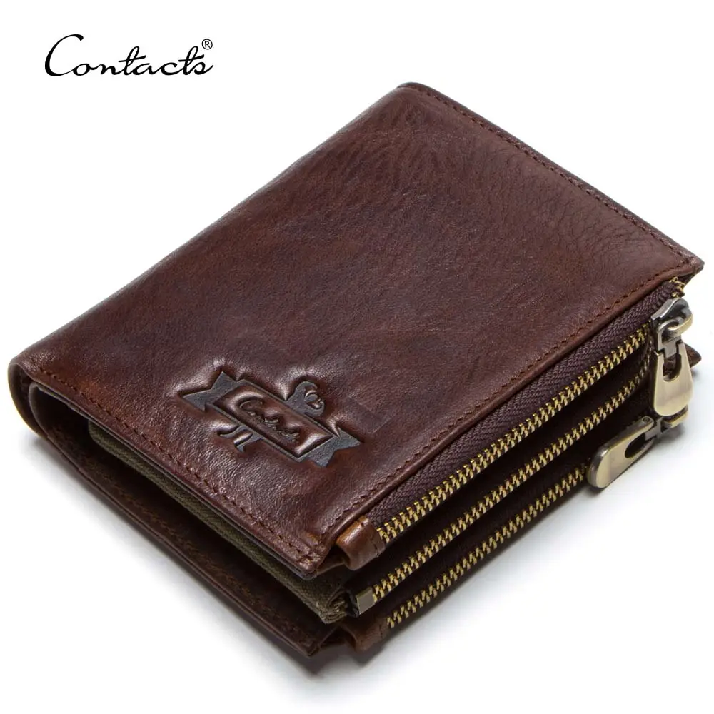 contact's dropship wholesale genuine leather short style new fashion secret compartment multi card men's leather zipper wallet