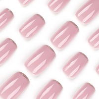 24 Uñas Postizas Acrílicas de Estilo Francés Color Rosa, Uñas Artificiales Cortas, Uñas Falsas