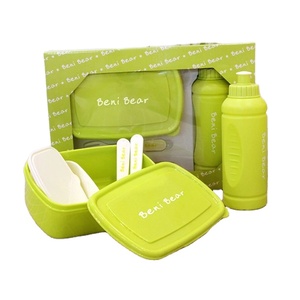Cute kids plastic bento lunch box with water bottle and lunch bag sets, bpa free eco-friendly lunch box kids