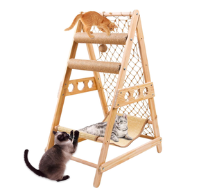 Árbol rascador para gatos con escalera, hamaca, poste rascador, red de escalada y bola de sisal colgante - Product Image 1