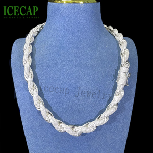 <span class=keywords><strong>Collana</strong></span> con catena in corda placcata in <span class=keywords><strong>oro</strong></span> bianco 14k con diamanti in argento Sterling 925 Vvs Moissanite - Product Image 1