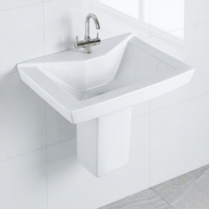 Ensemble de lavabo en céramique demi-piedestal de qualité supérieure pour salle de bain d'hôtel - Product Image 2