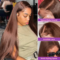 Pelucas de Cabello Humano Natural Liso Marrón Chocolate 13x4 13x6 con Encaje Frontal para Mujeres Negras, Peluca de Cabello Vietnamita Virgen