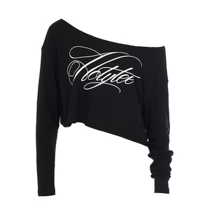 <b>Y2K</b> Plus Size Sexy Oversized Crew Neck Long Sleeve T-<b>Shirt</b> with Logo Print Cropped Loose Fit Streetwear Top for Women - Product Image 6
