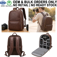 Sac à dos pour appareil photo en cuir végétalien avec compartiments intérieurs rembourrés, fabrication OEM/ODM en marque blanche, MOQ 100, fabricant en gros