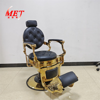 Fauteuil de Coiffure Rétro et Ancien Noir et Or, Pompe Hydraulique, Inclinable et Rotatif