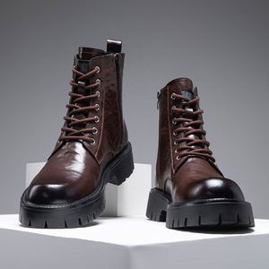 Brown High Top Slip-On Waterproof Genuine Leather Rubber Boots Thick Warm Casual Fashionable High End Mardi Comfortable - Product Image 3