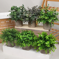 PT003-16 Vente en gros de faux petits bonsaïs en plastique vert, herbe artificielle en pot, ensemble pour la décoration de bureau à domicile