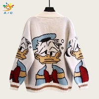 AJB – Nouvelle collection automne-hiver : Cardigan épais en maille jacquard à motif animalier pour femme, style dessin animé
