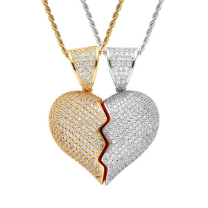 Dos mitades de Heartbreak Combinación Hip Hop Colgante Micro-pavimentado Zirconia Corazón roto Colgante magnético Collar de pareja - Product Image 4