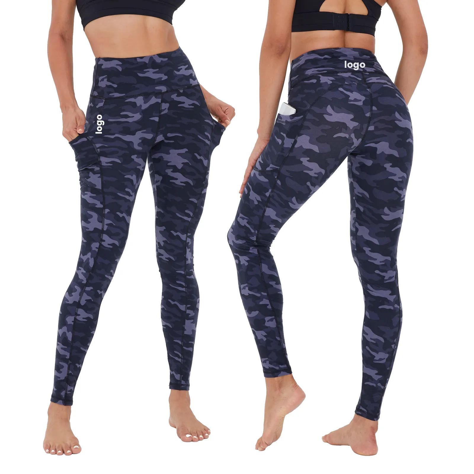 Toptan özel spor salonu Yoga Legging kadınlar için yüksek bel nefes tayt baskı pantolon ile cep Athleisure giyen