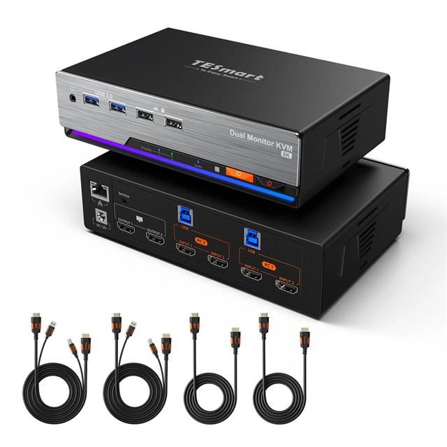 TESmart HDMI Dual 8K60HZ KVM Switch Gaming Dock for 2 PCs & 2 Monitors W/ ADI Chip EDID for Trading Desk & Content Creator