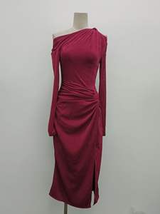 Nuovo elegante stile da donna <span class=keywords><strong>con</strong></span> <span class=keywords><strong>spacco</strong></span> a spalla modesto abito elegante formale abiti lunghi Casual per l'estate <span class=keywords><strong>con</strong></span> Logo frontale - Product Image 4