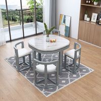 Ensemble de table et de chaises de salle à manger en bois massif de fabrication artisanale, table de salle à manger en marbre pour la maison, petit appartement, table de salle à manger avec rangement