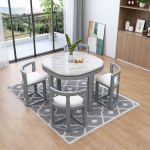 Set Tavolo e Sedie da Pranzo <span class=keywords><strong>in</strong></span> Legno Massello con Piano <span class=keywords><strong>in</strong></span> Marmo per Casa e Piccoli Appartamenti con Spazio di Archiviazione - Product Image 2