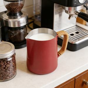 Jarra para Cappuccino de 350 ml de Capacidad, Color Rojo, con Boquilla Redonda, Jarra para Espumar Leche - Product Image 2