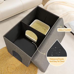 Multifunctional Foldable <strong>Cat</strong> House Small Size Animal Print Pattern Hidden <strong>Cat</strong> <strong>Litter</strong> Box Furniture Pet Bench Storage <strong>Cabinet</strong> - Product Image 3