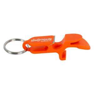 Porte-clés ouvre-bouteille multifonction en forme de fusil de chasse, plastique orange avec lame en acier inoxydable, fonctionnement manuel pour un accès facile - Product Image 1
