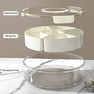 Plateau de service Divideds avec poignée de couvercle Plateaux à collation portables Récipient pour aliments de cuisine Boîte de rangement rotative pour compartiments à épices - Product Image 5