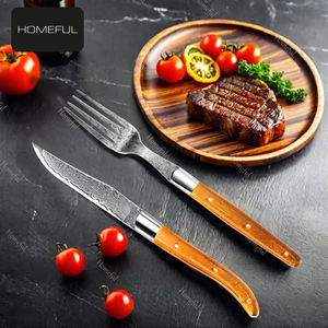 Ensemble de couteaux à steak et <span class=keywords><strong>fourchette</strong></span> en acier inoxydable Damas <span class=keywords><strong>Laguiole</strong></span> personnalisable, 2 pièces, pour boîte cadeau - Product Image 1