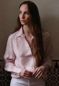 Inmaculada Bertos Brand Shirt Smoking Stripes Pink Manga larga Button-Down Casual Tops Blusas para mujeres - Product Image 2