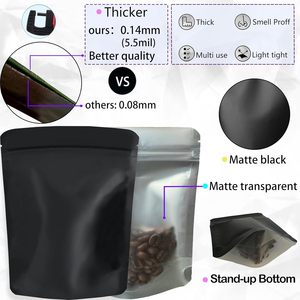 Sacs d'emballage alimentaire personnalisés, sac noir mat avec fermeture éclair supérieure, sac autoportant pour collations, aliments secs et stockage de café - Product Image 3