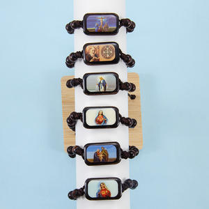 Pulsera Religiosa al por Mayor, Virgen María, Santo Padre, Jesús, Cuentas de Madera, Cuerda Tejida, Icono Católico de Pascua, Brazalete - Product Image 2