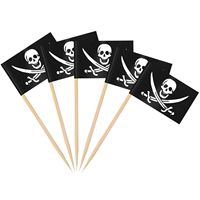 Drapeaux personnalisés en bois noir avec crâne de pirate pour décoration de cupcakes d'Halloween, fêtes, burgers et sandwichs